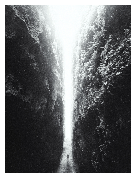 thumbnail of a digital art piece representing a shadow walking in a canyon towards a bright light